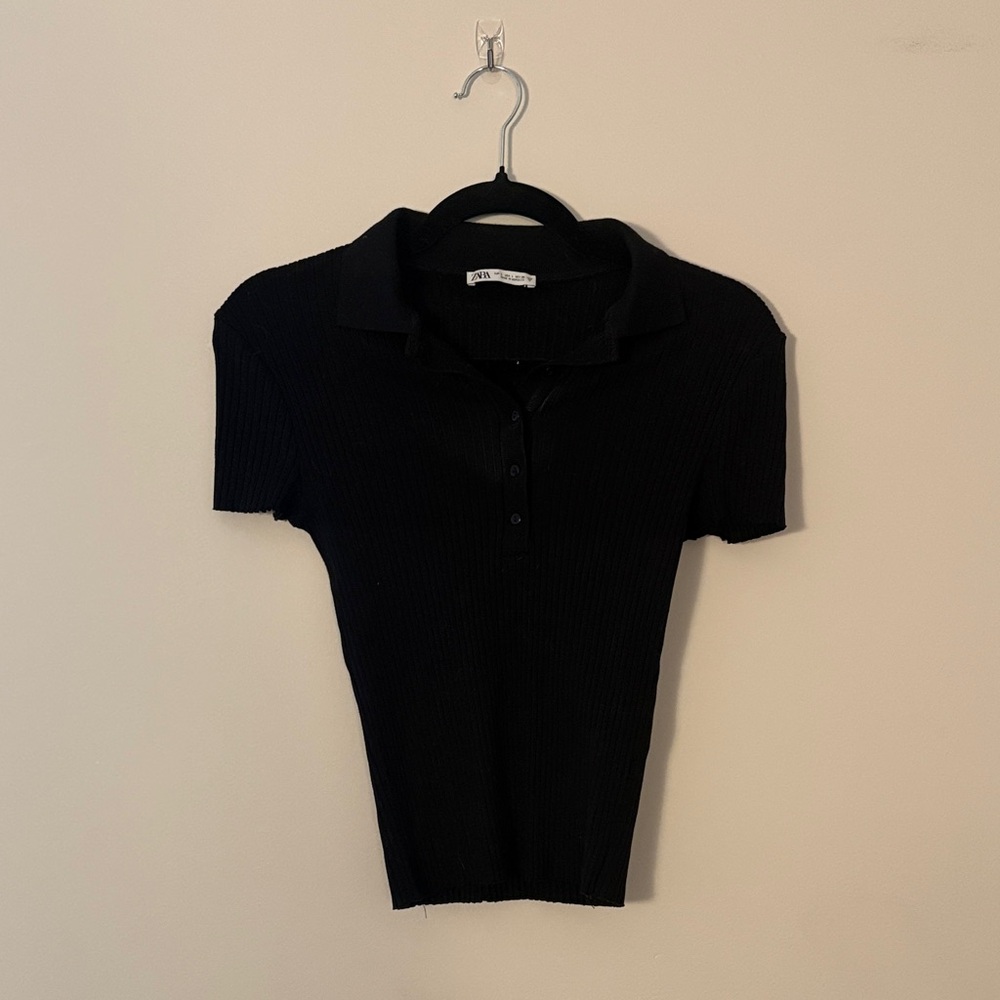 Zara Black Ribbed Button Down Shirt